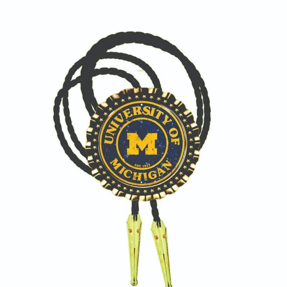 University of MIchigan Bolo Tie All Metal Necktie Photo Art Hand Made New All Br - Picture 1 of 1